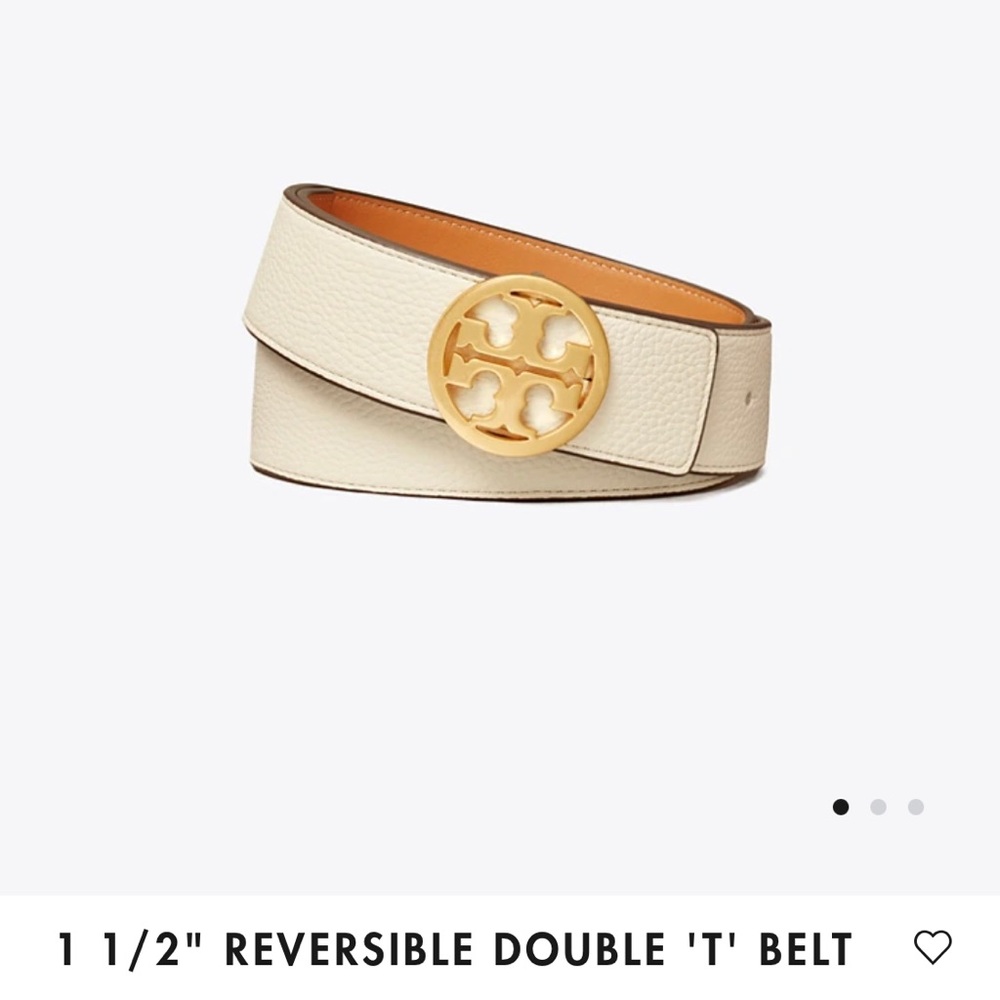 TORY BURCH 1 1/2" REVERSIBLE DOUBLE 'T' BELT New Ivory/Natural Vachetta/Gold